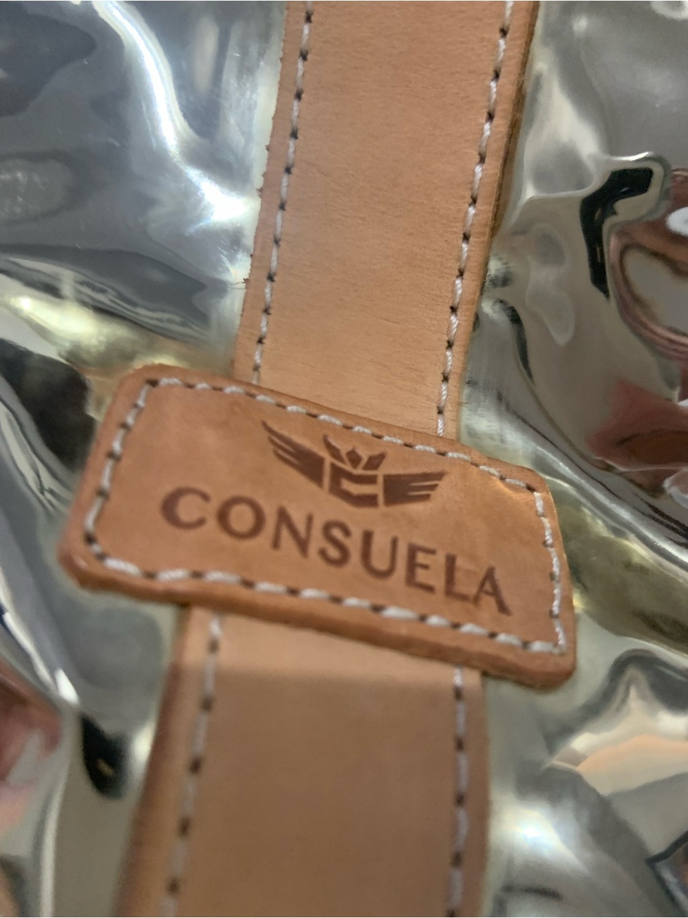 Consuela Shiny Gold Tote with Tan Trim - Picture 10 of 14